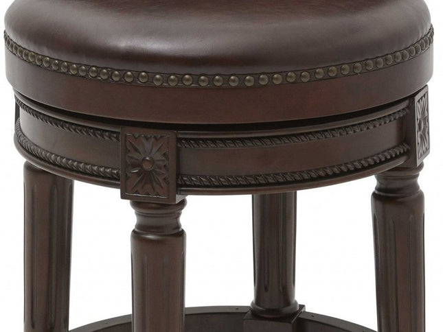 26" Dark Brown and Brown Faux Leather Backless Counter Height Swivel Bar Chair