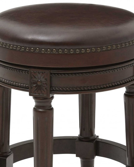 26" Dark Brown and Brown Faux Leather Backless Counter Height Swivel Bar Chair