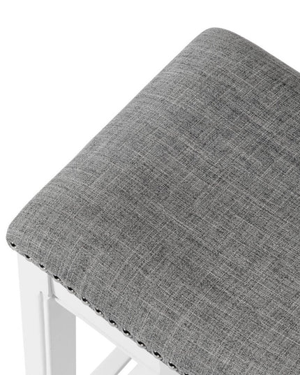 26" Gray and White Solid Wood and Linen Blend Backless Counter Height Bar Chair