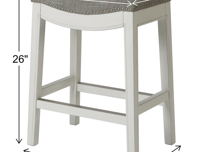 26" Gray and White Solid Wood and Linen Blend Backless Counter Height Bar Chair