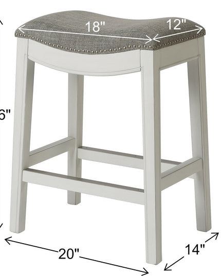 26" Gray and White Solid Wood and Linen Blend Backless Counter Height Bar Chair