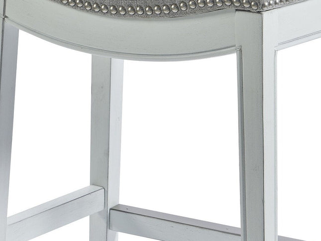26" Gray and White Solid Wood and Linen Blend Backless Counter Height Bar Chair
