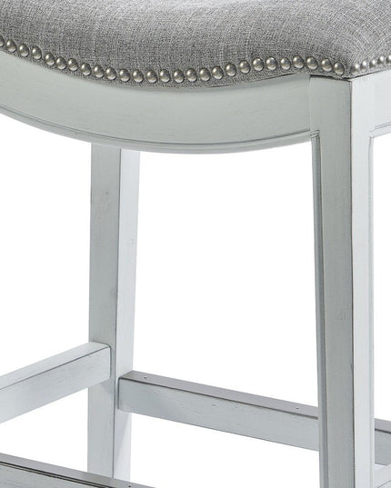 26" Gray and White Solid Wood and Linen Blend Backless Counter Height Bar Chair