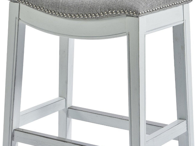 26" Gray and White Solid Wood and Linen Blend Backless Counter Height Bar Chair