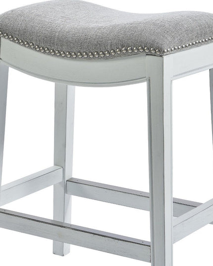 26" Gray and White Solid Wood and Linen Blend Backless Counter Height Bar Chair