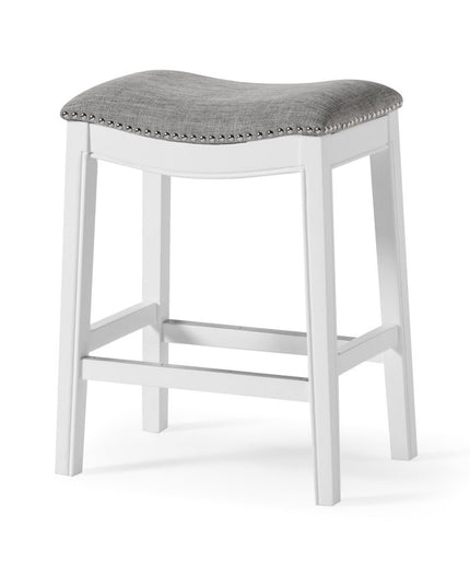 26" Gray and White Solid Wood and Linen Blend Backless Counter Height Bar Chair