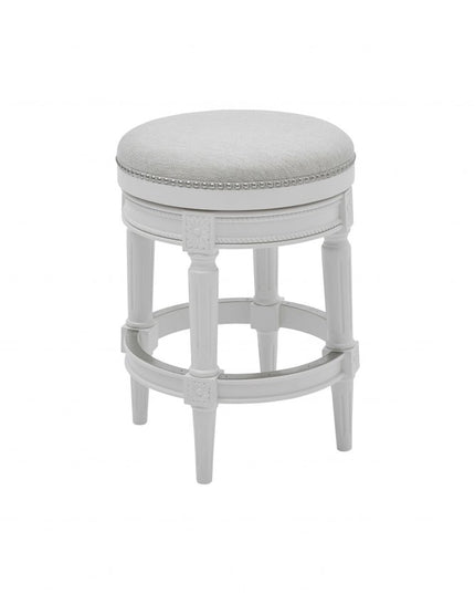 26" White Solid Wood and Fabric Backless Counter Height Swivel Bar Chair