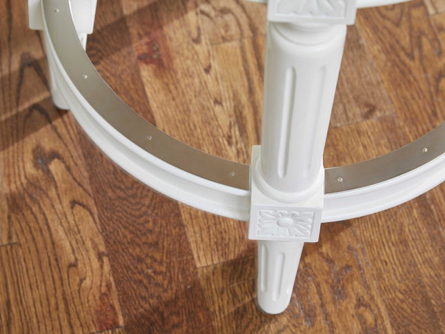 26" White Solid Wood and Fabric Backless Counter Height Swivel Bar Chair