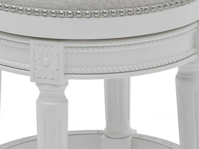 26" White Solid Wood and Fabric Backless Counter Height Swivel Bar Chair