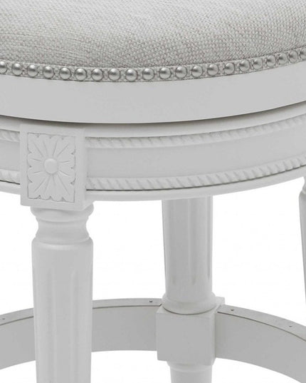 26" White Solid Wood and Fabric Backless Counter Height Swivel Bar Chair