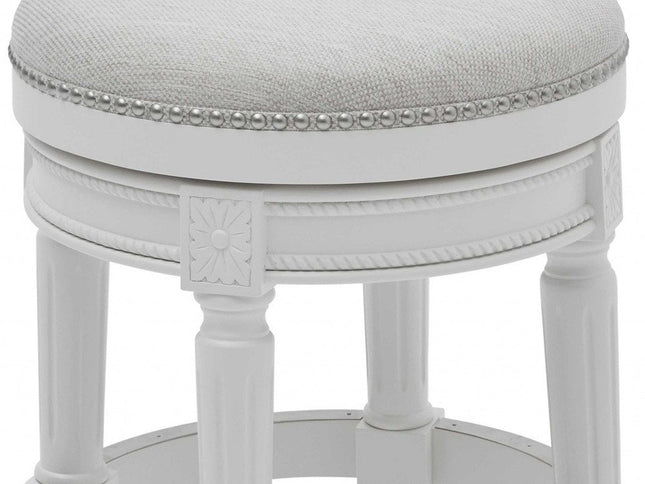 26" White Solid Wood and Fabric Backless Counter Height Swivel Bar Chair