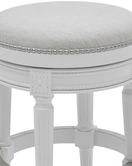 26" White Solid Wood and Fabric Backless Counter Height Swivel Bar Chair