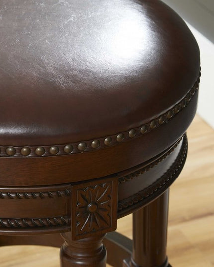 31" Brown Faux Leather and Solid Wood Backless Counter Height Swivel Bar Chair