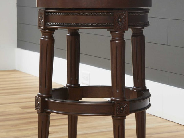 31" Brown Faux Leather and Solid Wood Backless Counter Height Swivel Bar Chair