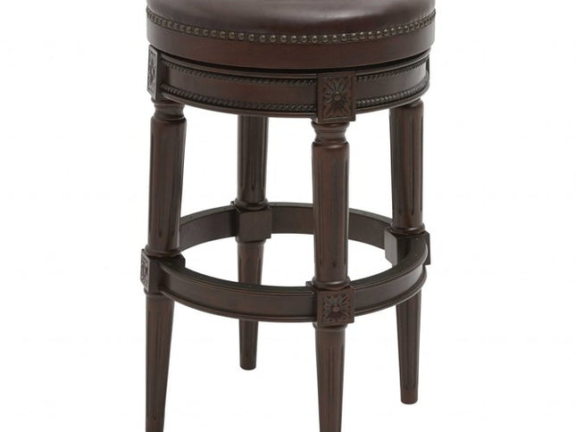 31" Brown Faux Leather and Solid Wood Backless Counter Height Swivel Bar Chair