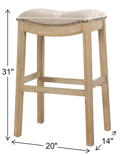 31" Linen and Natural Solid Wood Backless Bar Height Bar Chair