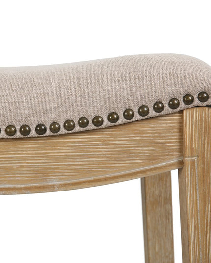 31" Linen and Natural Solid Wood Backless Bar Height Bar Chair