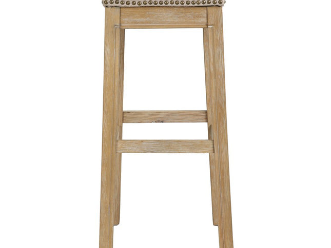 31" Linen and Natural Solid Wood Backless Bar Height Bar Chair