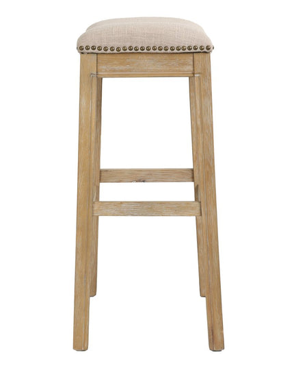 31" Linen and Natural Solid Wood Backless Bar Height Bar Chair