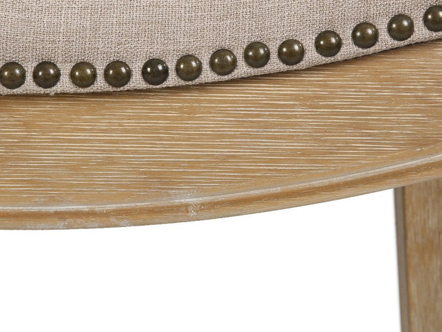 31" Linen and Natural Solid Wood Backless Bar Height Bar Chair