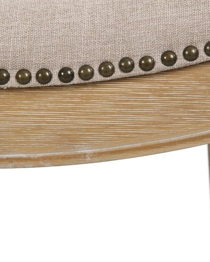 31" Linen and Natural Solid Wood Backless Bar Height Bar Chair