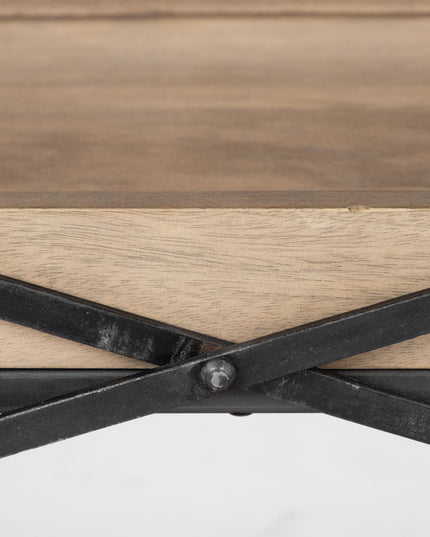 80" Light Brown and Black Solid Wood and Iron Console Table With Two Shelves