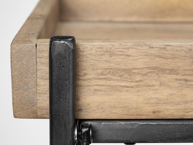 80" Light Brown and Black Solid Wood and Iron Console Table With Two Shelves