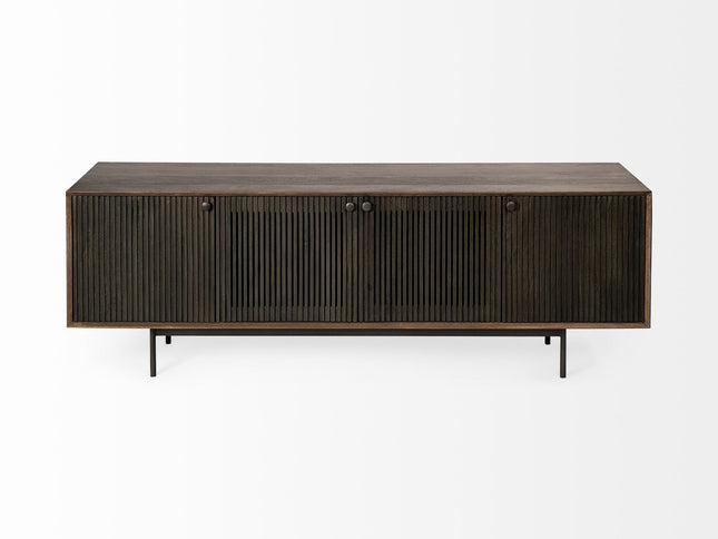 20" Brown Solid Wood Cabinet Enclosed Storage TV Stand