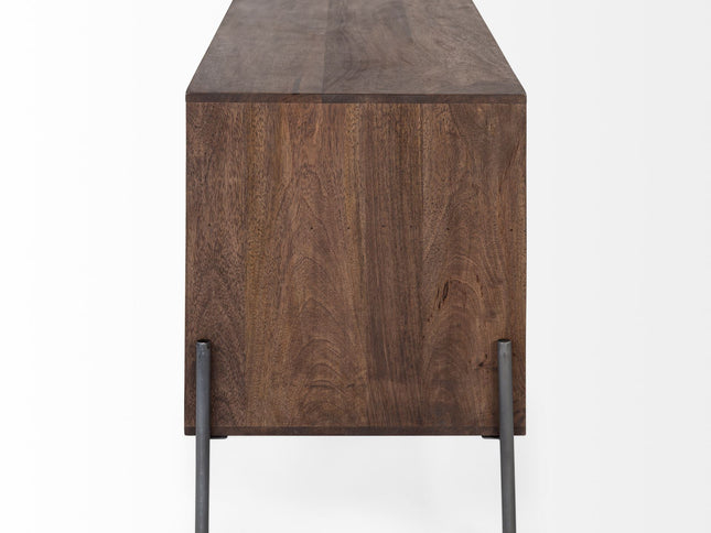 62" Brown and Black Solid Wood Cabinet Enclosed Storage TV Stand