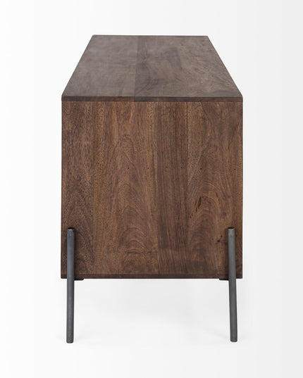 62" Brown and Black Solid Wood Cabinet Enclosed Storage TV Stand