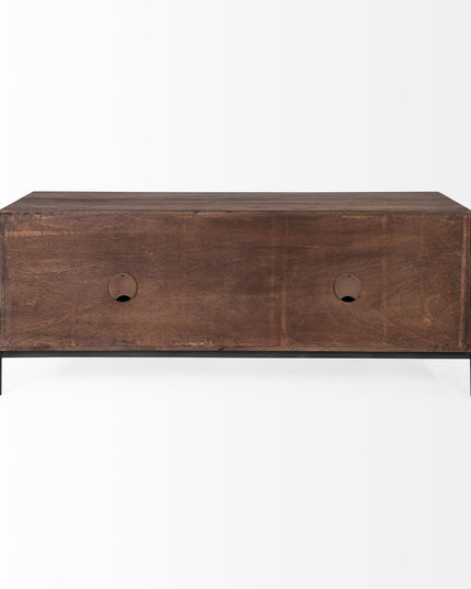 62" Brown and Black Solid Wood Cabinet Enclosed Storage TV Stand