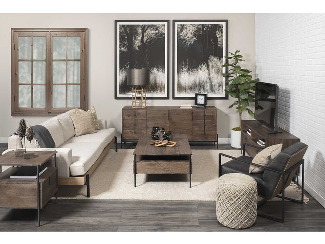 62" Brown and Black Solid Wood Cabinet Enclosed Storage TV Stand