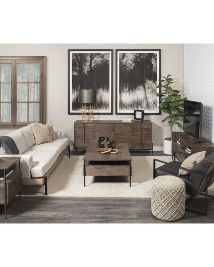 62" Brown and Black Solid Wood Cabinet Enclosed Storage TV Stand