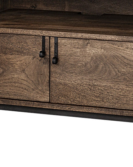 62" Brown and Black Solid Wood Cabinet Enclosed Storage TV Stand