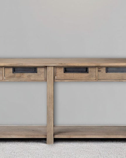 72" Brown Solid Wood Floor Shelf Console Table And Drawers