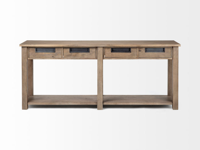 72" Brown Solid Wood Floor Shelf Console Table And Drawers