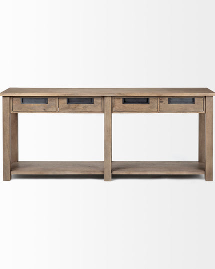 72" Brown Solid Wood Floor Shelf Console Table And Drawers