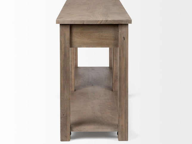 72" Brown Solid Wood Floor Shelf Console Table And Drawers