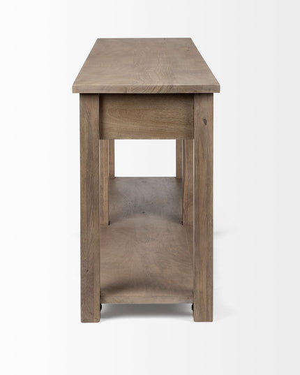 72" Brown Solid Wood Floor Shelf Console Table And Drawers