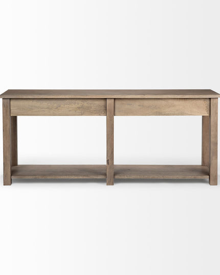 72" Brown Solid Wood Floor Shelf Console Table And Drawers