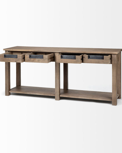 72" Brown Solid Wood Floor Shelf Console Table And Drawers