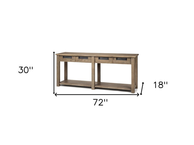72" Brown Solid Wood Floor Shelf Console Table And Drawers