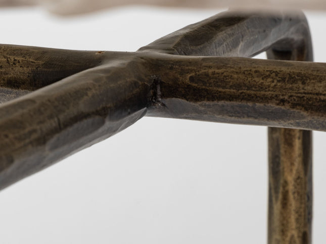 49" White and Brass Genuine Marble and Iron Distressed Six Leg Console Table