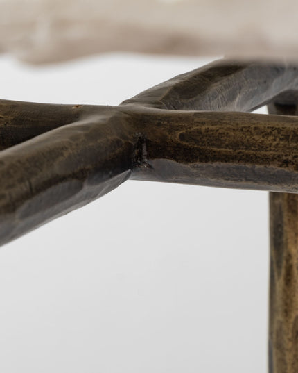 49" White and Brass Genuine Marble and Iron Distressed Six Leg Console Table