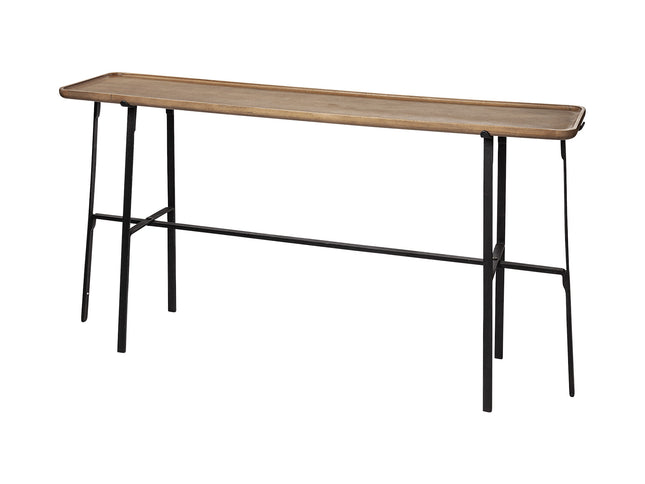 14" Brown and Black Solid Wood Trestle Console Table