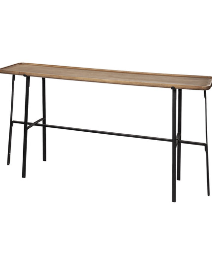 14" Brown and Black Solid Wood Trestle Console Table