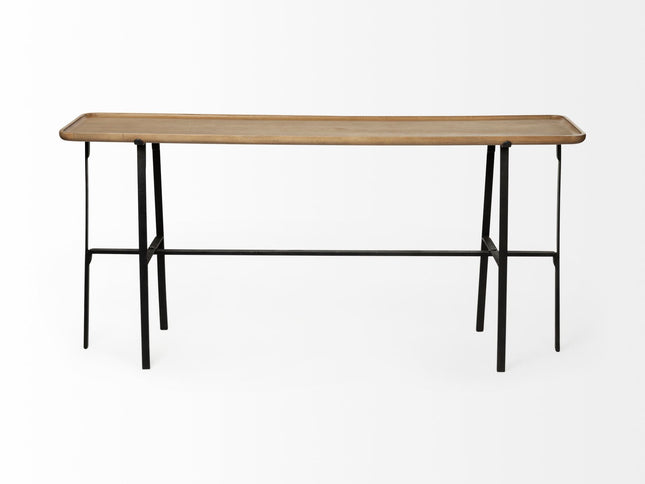 14" Brown and Black Solid Wood Trestle Console Table