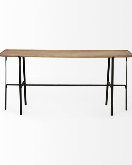 14" Brown and Black Solid Wood Trestle Console Table