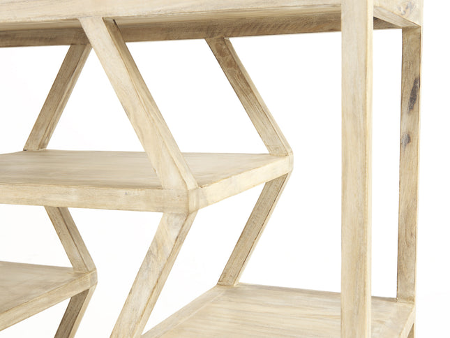 66" Light Brown Solid Wood Console Table Geometric Shelves