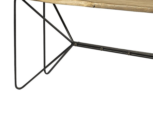 66" Natural and Black Solid Wood and Iron Abstract Base Console Table